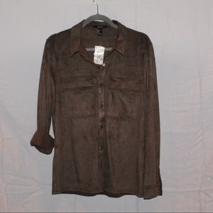 NWT Army Green Suede Button Down
